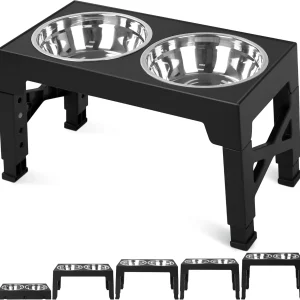 Adjustable Elevated Dog Bowls with Stainless Steel Bowls