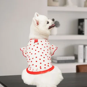 Adorable Puppy Tank Top with Polka Dot Pattern and Ruffle Sleeves